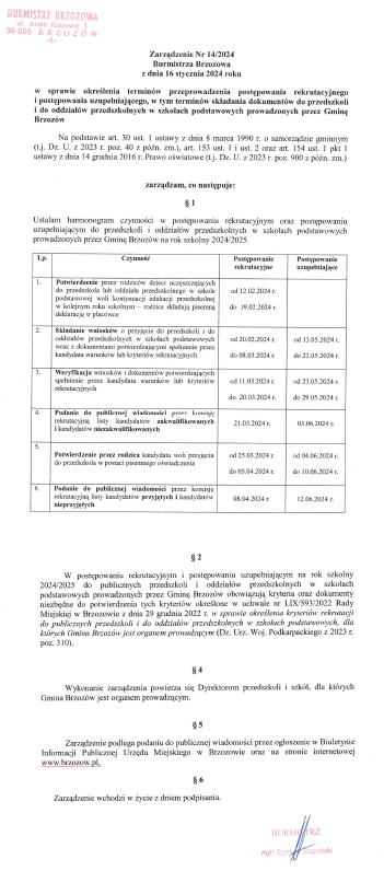 zarządzenie przedszkole